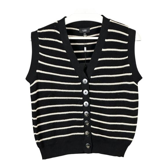 Line the Label Linen Cotton Blend Vest Shadow Stripe - Picture 3 of 10